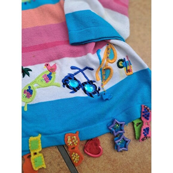 Just B Bright Cardigan Sweater S Sequin Sunglasses Embroidered Summer *read - Picture 3 of 5